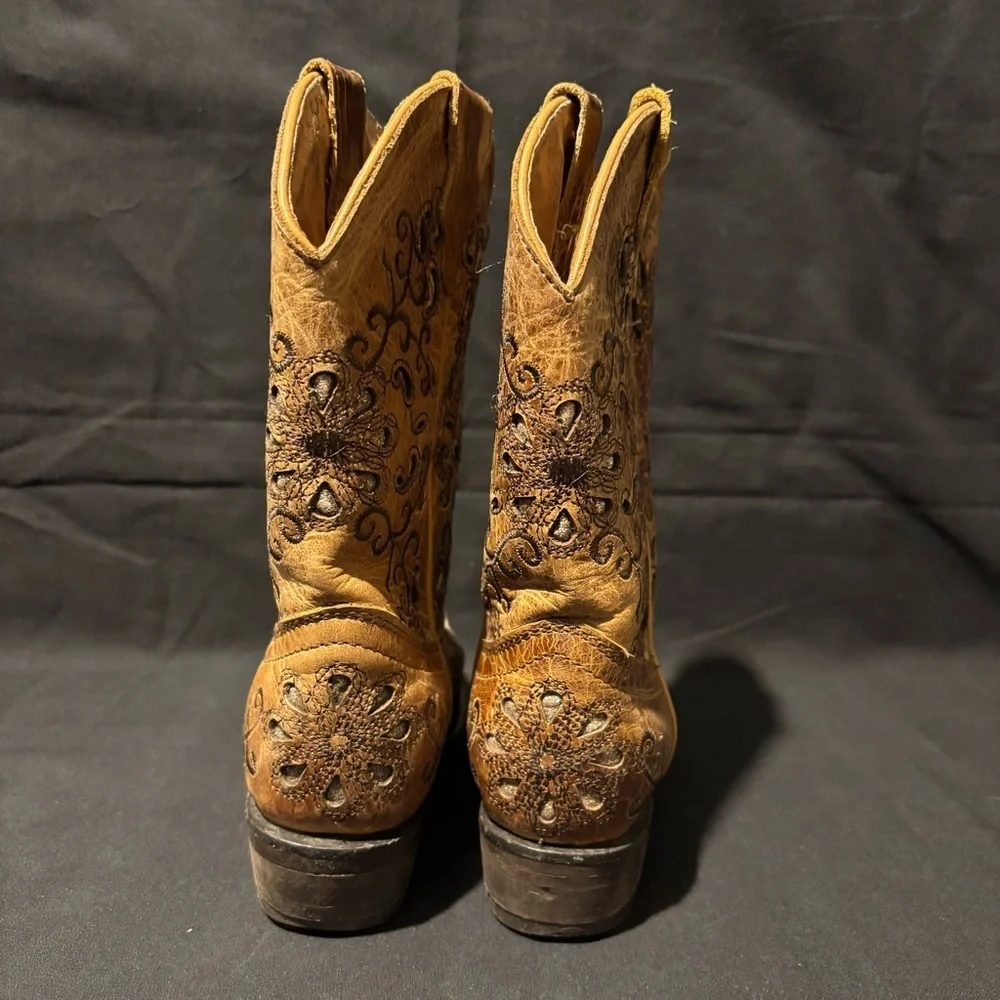 Jar Boots Made in Mexico Tan Leather Cut-Out/Embroidery Snip Toe MX sz 18 /USA 9